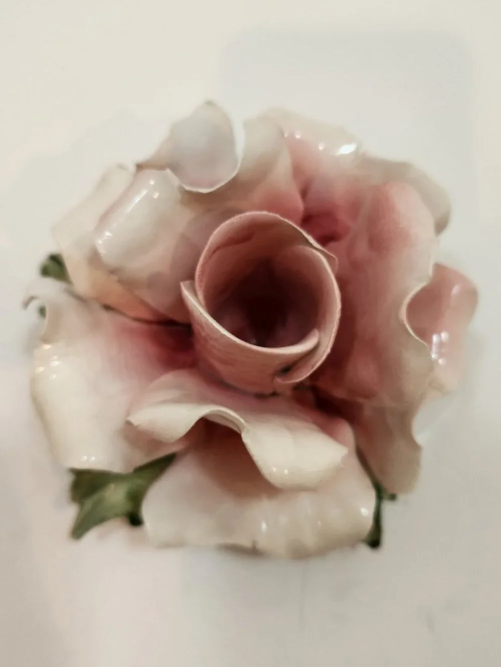 Vintage Pair of Capodimonte Porcelain Rose Candle Holders Italy